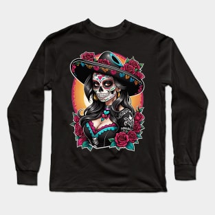 Vaquera - Dia De Los Muertos- Cowgirl Long Sleeve T-Shirt